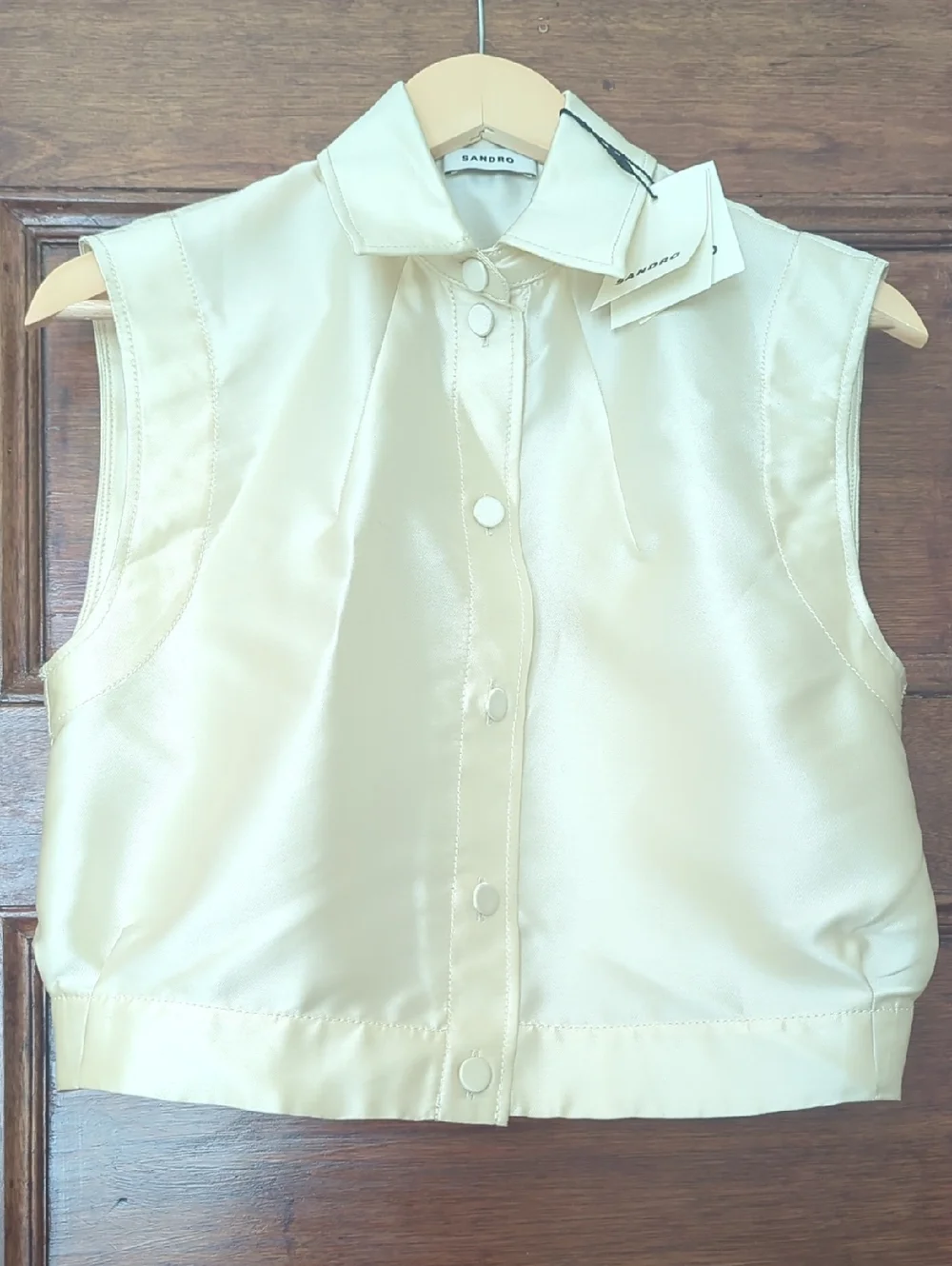NWT Sandro Sleeveless Cropped Button-Up Top Cream Silk Blend Size (Size Medium) - Picture 2 of 4